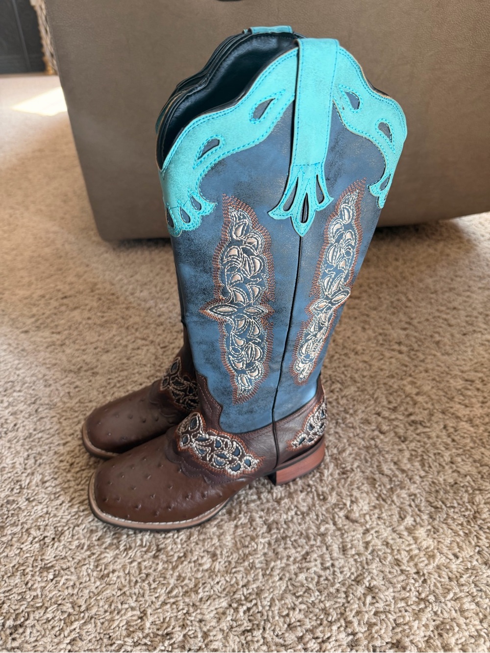 Women’s Turquoise & Brown Embroidered Western Riding Boots Size 36 (US Size 5.5)